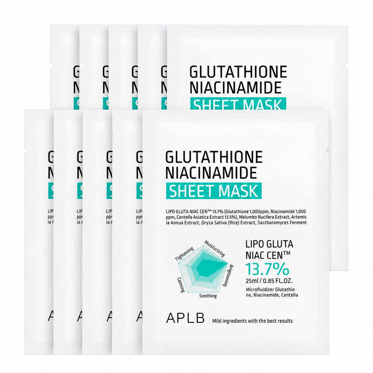 APLB Glutathione Niacinamide Sheet Mask Set – 10 Sheets